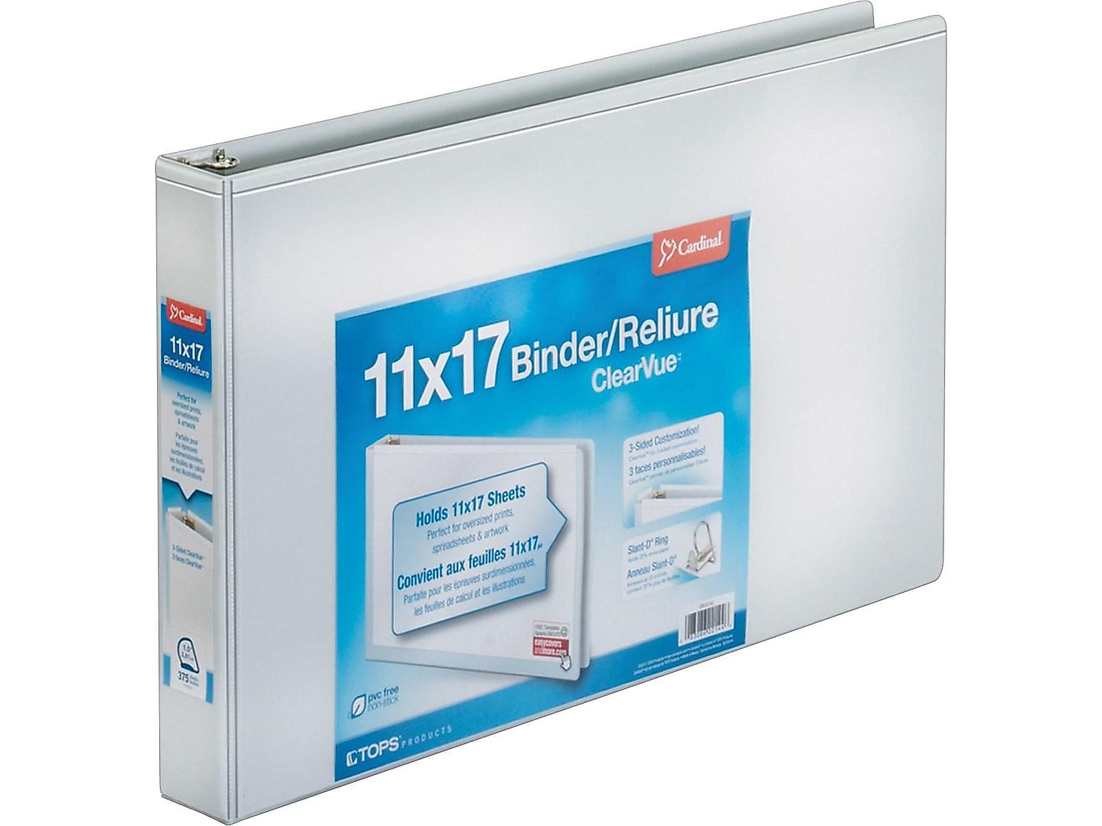 Cardinal ClearVue 1 1/2" 3-Ring View Binder, D-Ring, White (22122V3)
