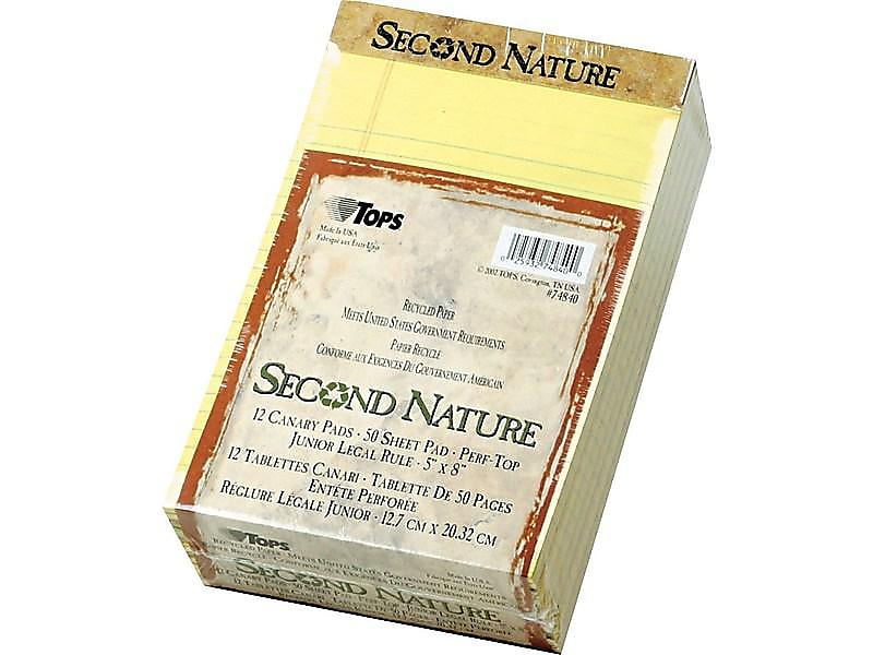 TOPS Second Nature Notepads, 5" x 8", Narrow, Canary, 50 Sheets/Pad, 12 Pads/Pack (TOP 74840)