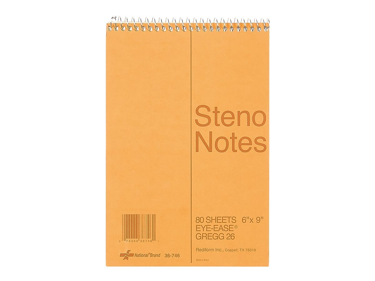 National Brand Steno Pad, 6" x 9", Gregg, Brown Cover, 80 Sheets/Pad (36746)
