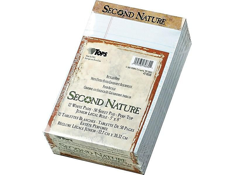 TOPS Second Nature Notepads, 5" x 8", Narrow, White, 50 Sheets/Pad, 12 Pads/Pack (74830)
