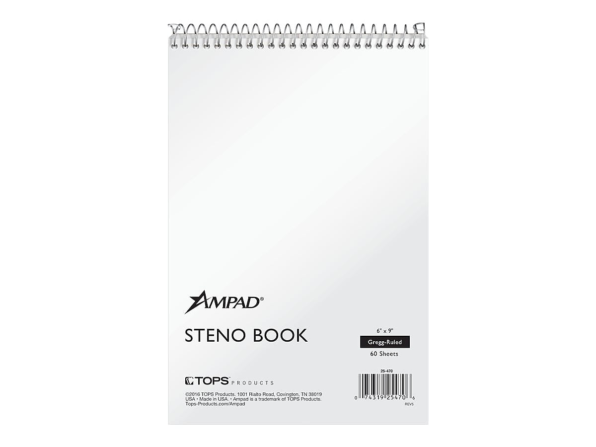 Ampad Steno Pad, 6" x 9", Gregg, White, 60 Sheets/Pad (TOP 25-470)