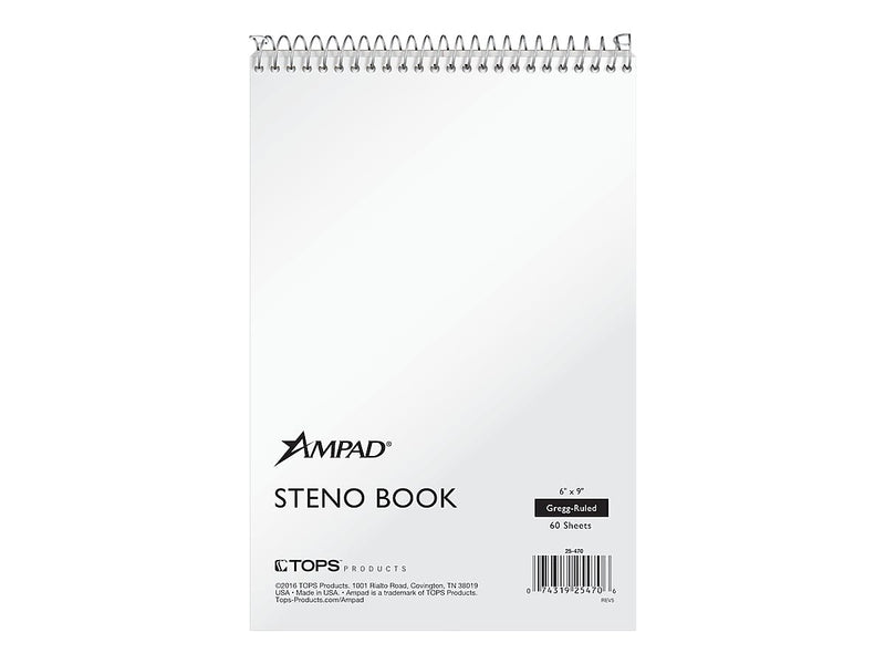 Ampad Steno Pad, 6" x 9", Gregg, White, 60 Sheets/Pad (TOP 25-470)