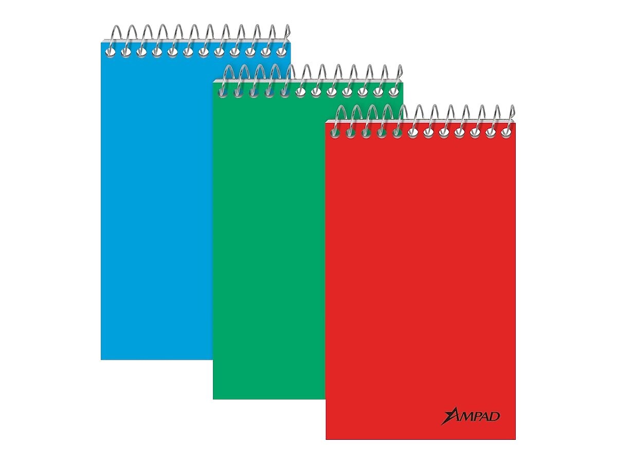 Ampad Memo Pads, 3" x 5", Narrow, Assorted, 60 Sheets/Pad, 3 Pads/Pack (OXF 45-093)