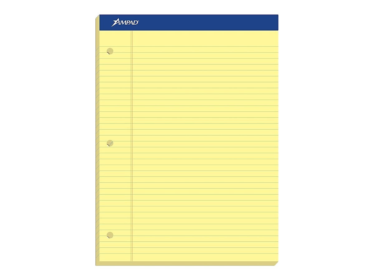 Ampad Notepad, 8.5" x 11.75", Narrow, Canary, 100 Sheets/Pad (TOP 20-246)