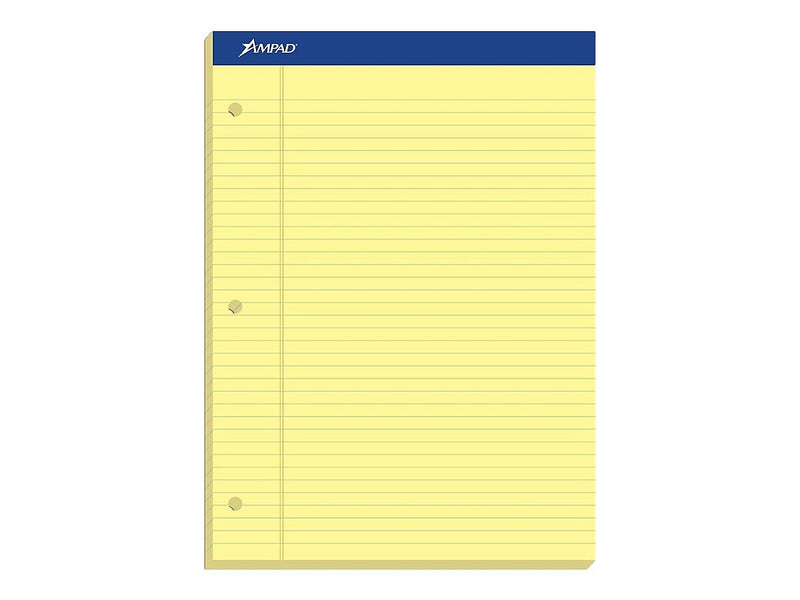 Ampad Notepad, 8.5" x 11.75", Narrow, Canary, 100 Sheets/Pad (TOP 20-246)