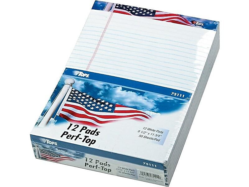 TOPS American Pride Notepads, 8.5" x 11.75", Wide, White, 50 Sheets/Pad, 12 Pads/Pack (TOP 75111)