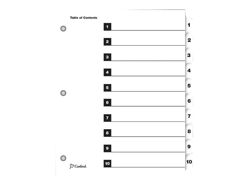 Cardinal OneStep Index System Numeric Paper Dividers, 10-Tab, White (CRD61013)