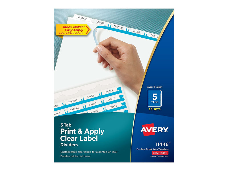 Avery Index Maker Paper Dividers with Print & Apply Label Sheets, 5 Tabs, White, 25 Sets/Pack (11446)