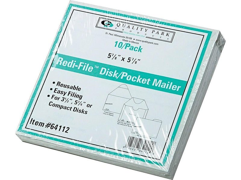 6" x 5.88" CD & DVD Mailer, White, 10/Box (QUA64112)