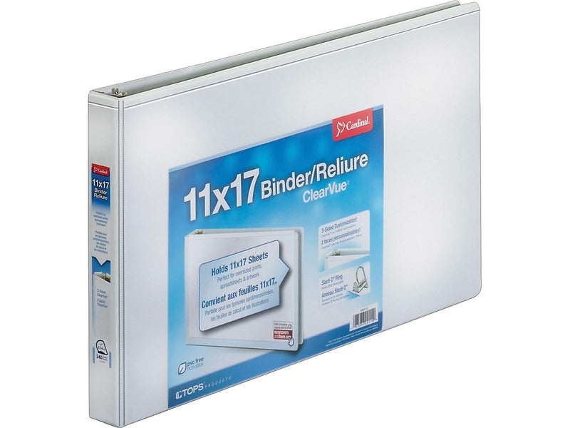 Cardinal ClearVue 1" 3-Ring View Binder, D-Ring, White (22112V4)