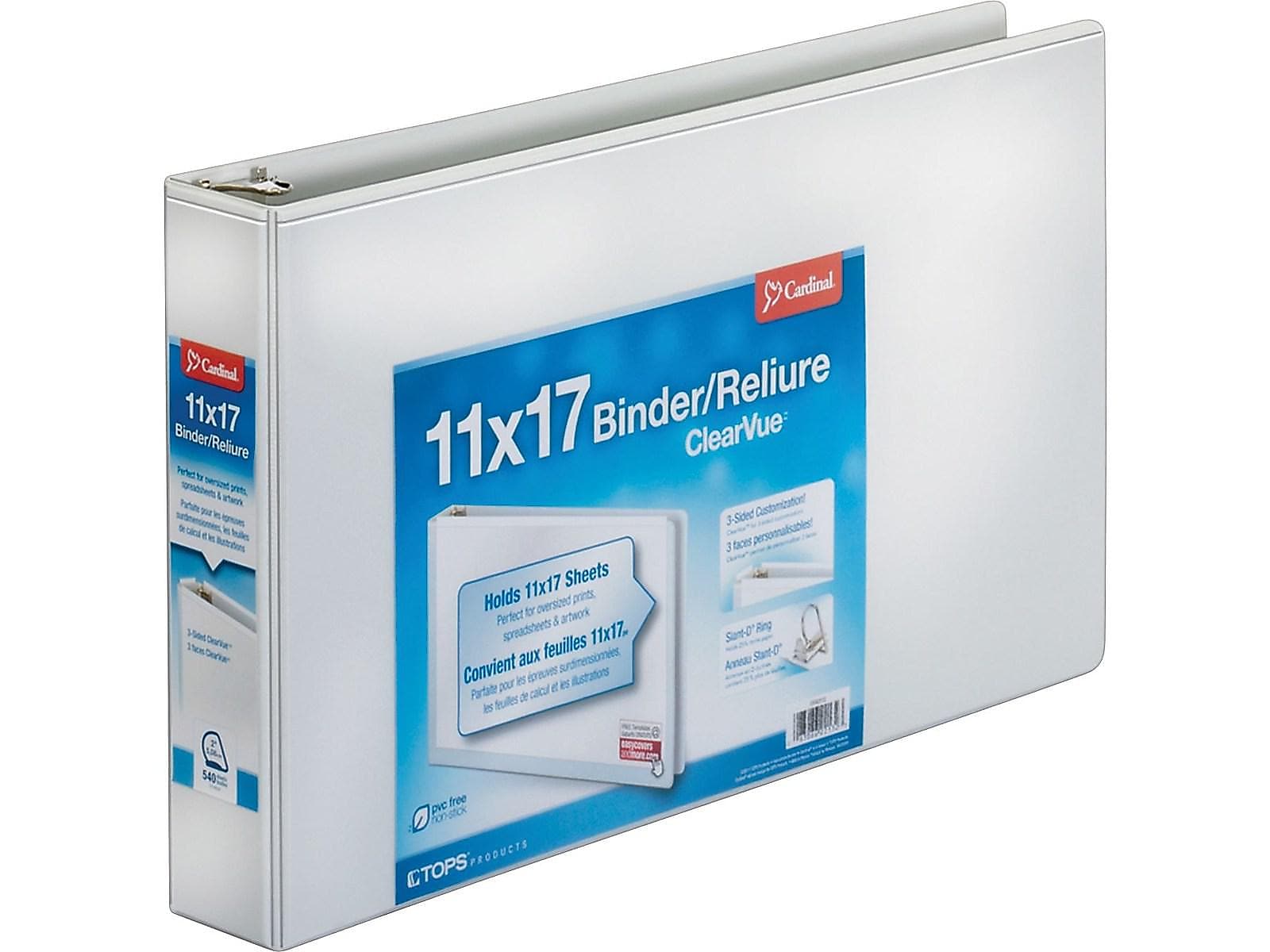 Cardinal ClearVue 2" 3-Ring View Binders, D-Ring, White (22132V4)