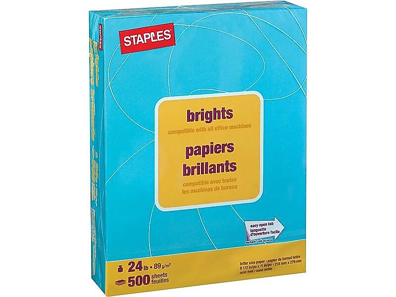 Staples Brights Multipurpose Paper, 24 lbs., 8.5" x 11", Blue, 500/Ream (20101)