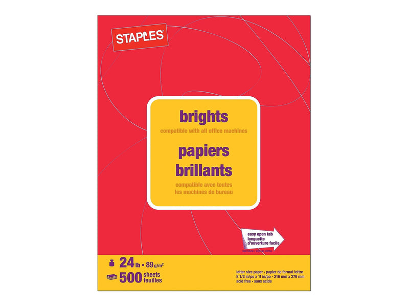 Staples Brights Multipurpose Paper, 24 lbs., 8.5" x 11", Red, 500/Ream (20104)