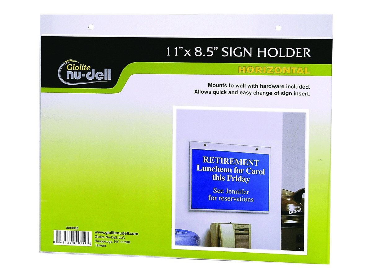 NuDell Sign Holder, 8.5" x 11", Clear Plastic (38008)