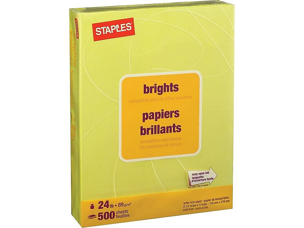 Staples Brights Multipurpose Paper, 24 lbs., 8.5" x 11", Light Yellow, 500/Ream (20107)