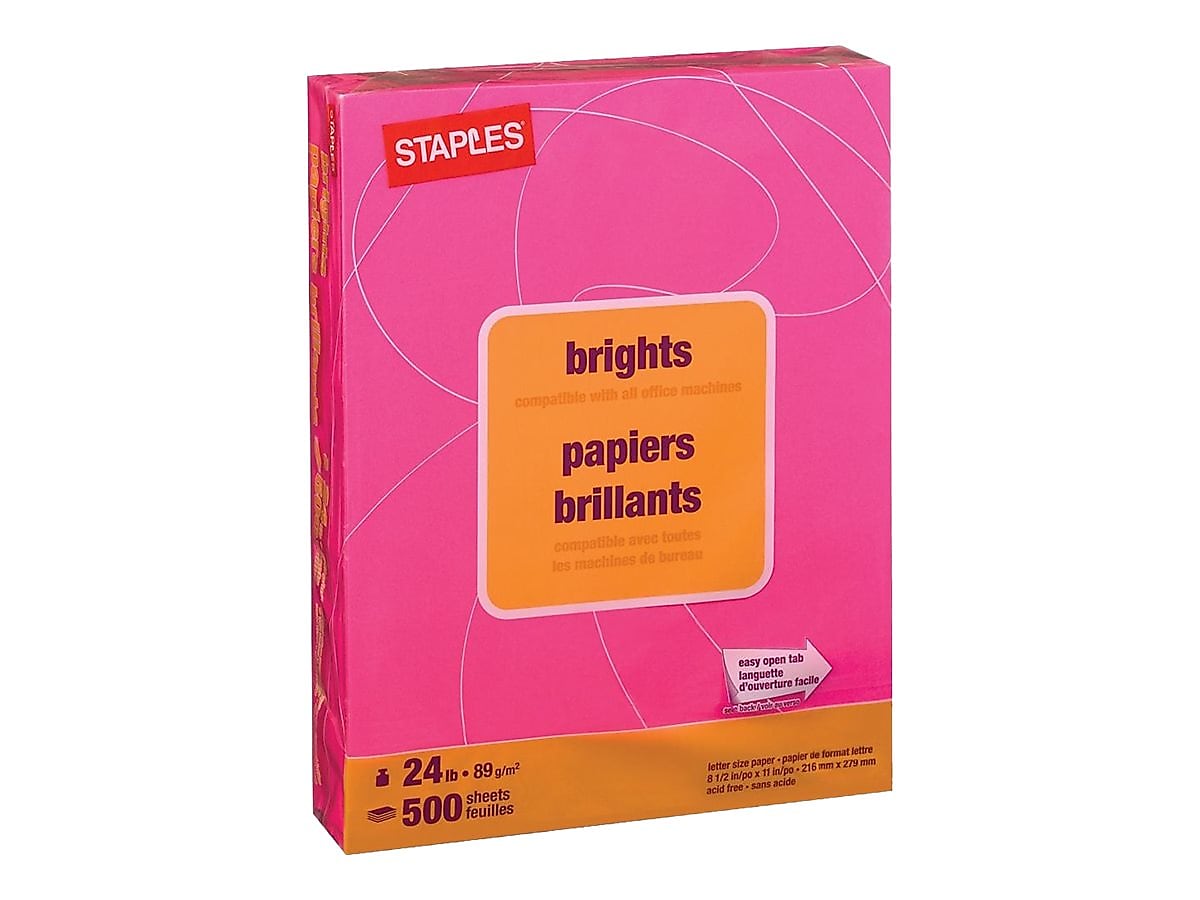 Staples Brights Multipurpose Paper, 24 lbs., 8.5" x 11", Fuchsia, 500/Ream (20109)