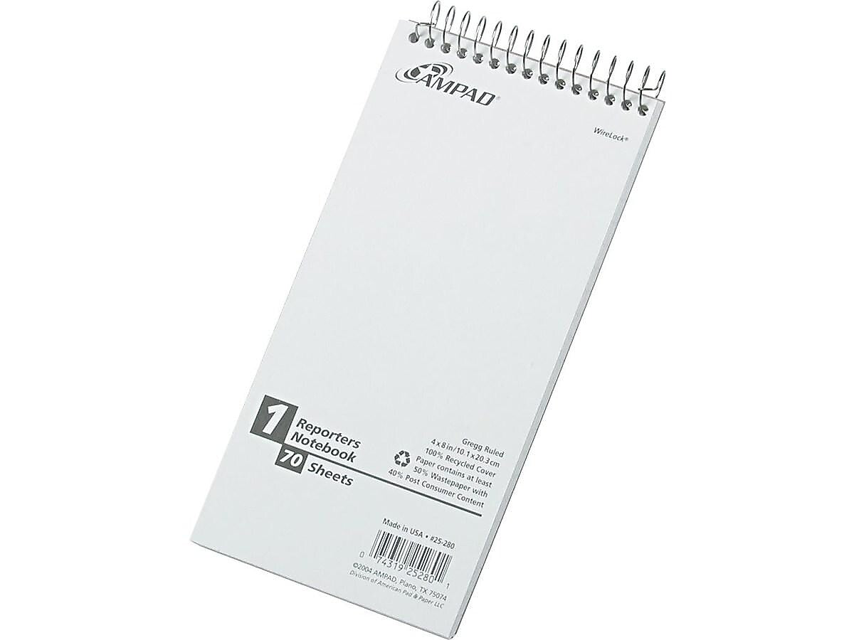 Ampad Earthwise Notepad, 4" x 8", Gregg, White, 70 Sheets/Pad, (TOP25-280R)