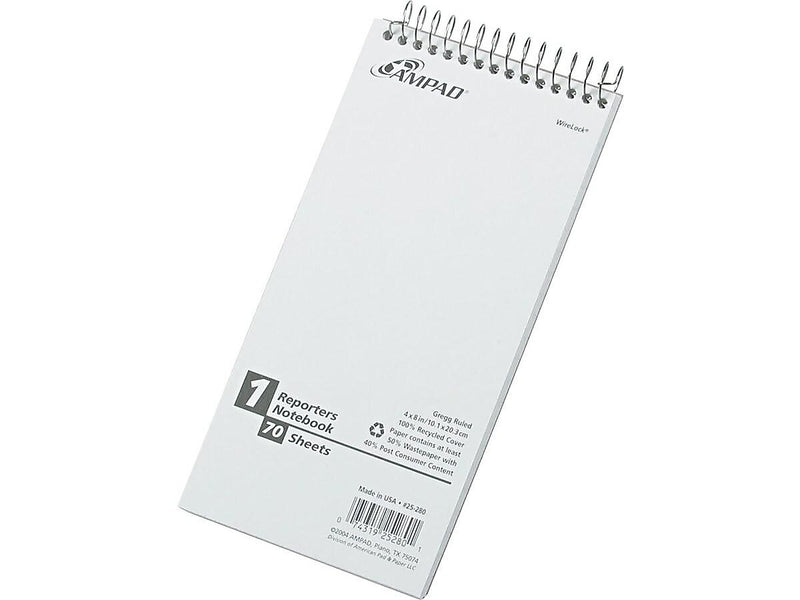 Ampad Earthwise Notepad, 4" x 8", Gregg, White, 70 Sheets/Pad, (TOP25-280R)