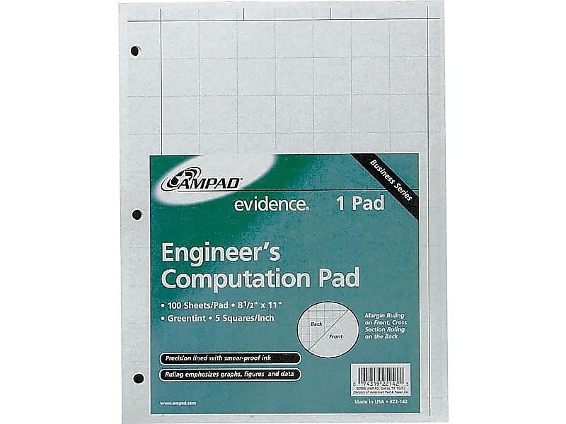 Ampad Engineering Computation Notepad, 8.5" x 11", Graph, Green Tint, 100 Sheets/Pad (TOP22-142)