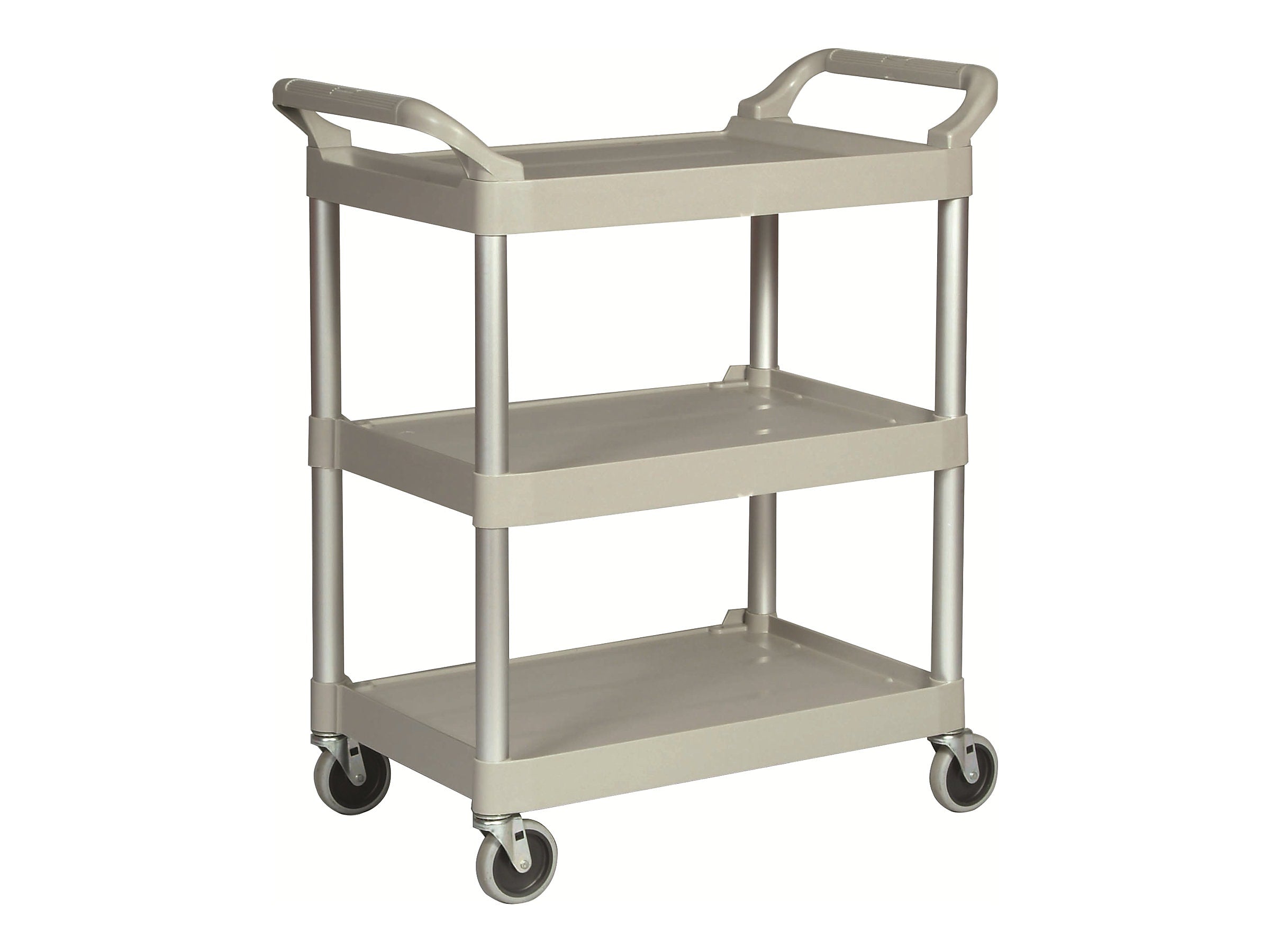 Rubbermaid 3-Shelf Plastic/Poly Mobile Utility Cart with Swivel Wheels, Platinum (FG342488PLAT)