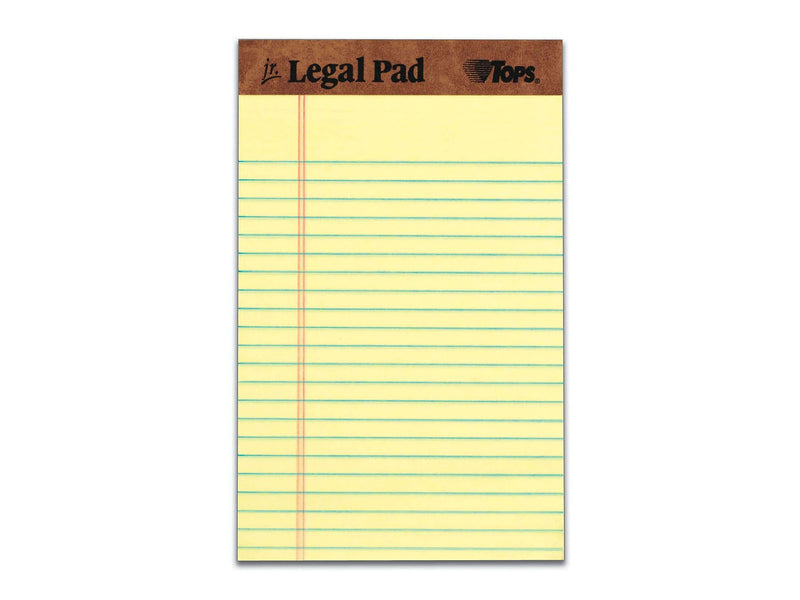 TOPS The Legal Pad Notepads, 5" x 8", Legal, Canary, 50 Sheets/Pad, 12 Pads/Pack (TOP 7501)