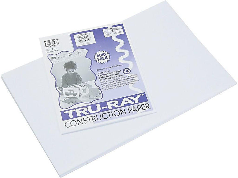 Tru-Ray 12" x 18" Construction Paper, White, 50 Sheets (P103058)