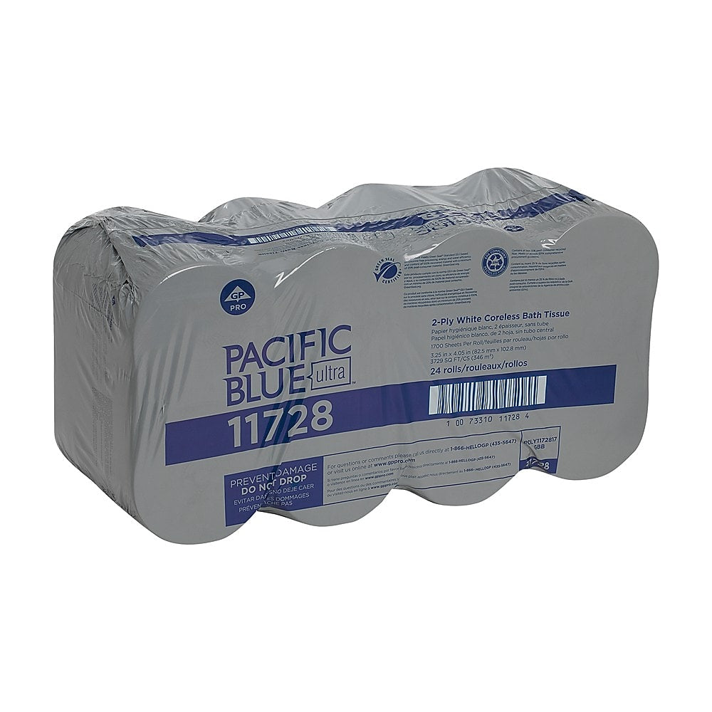 Pacific Blue Ultra Recycled Coreless Toilet Paper, 2-Ply, White, 1700 Sheets/Roll, 24 Rolls/Carton (11728)