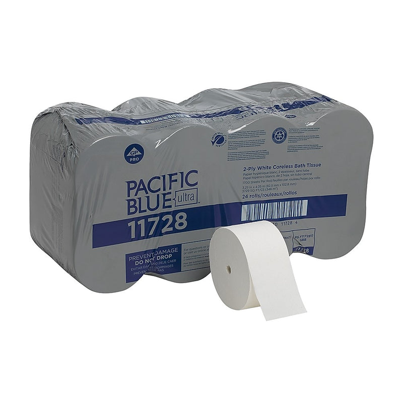 Pacific Blue Ultra Recycled Coreless Toilet Paper, 2-Ply, White, 1700 Sheets/Roll, 24 Rolls/Carton (11728)