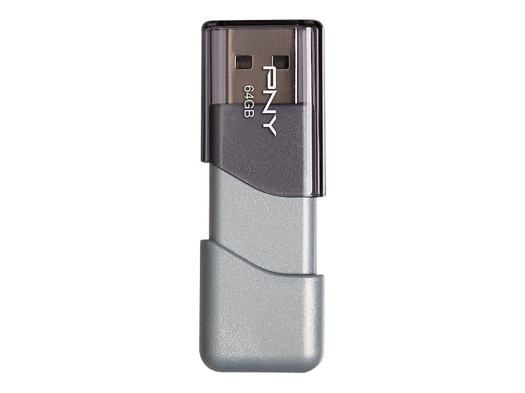 PNY Elite Turbo Attache 3 64GB USB 3.0 Type A Flash Drive, Silver/Gray (P-FD64GTBOP-GE)