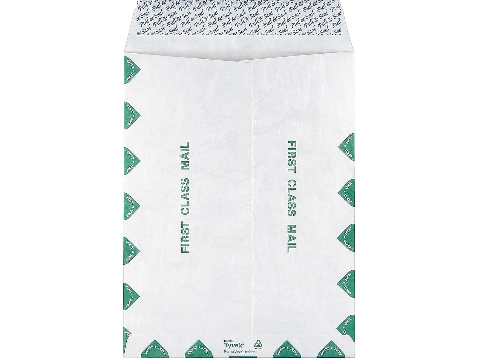 Staples Tyvek EasyClose Catalog Envelopes, 9"L x 12"H, White with Green Diamond Border, 100/Box (ST19856)