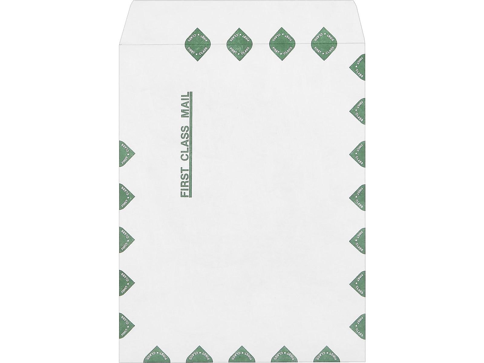 Staples Tyvek EasyClose Catalog Envelopes, 10"L x 13"H, White with Green Diamond Border, 100/Box (ST19855-CC)