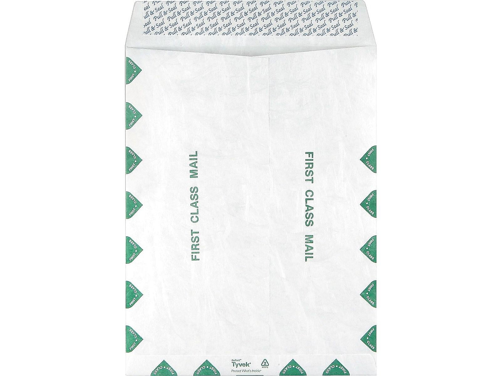 Staples Tyvek EasyClose Catalog Envelopes, 10"L x 13"H, White with Green Diamond Border, 100/Box (ST19855-CC)