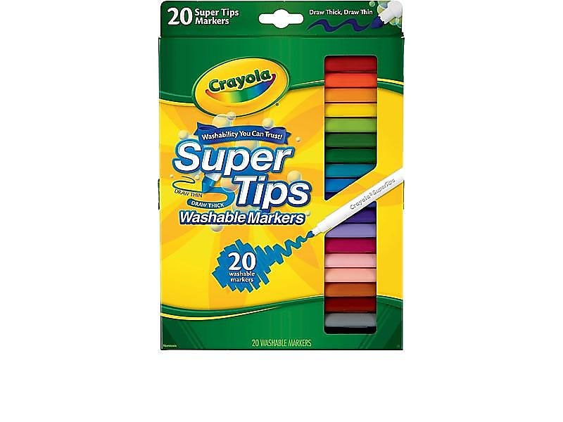Crayola Super Tips Washable Markers, Fine, Assorted, 20/Pack (58-8106)