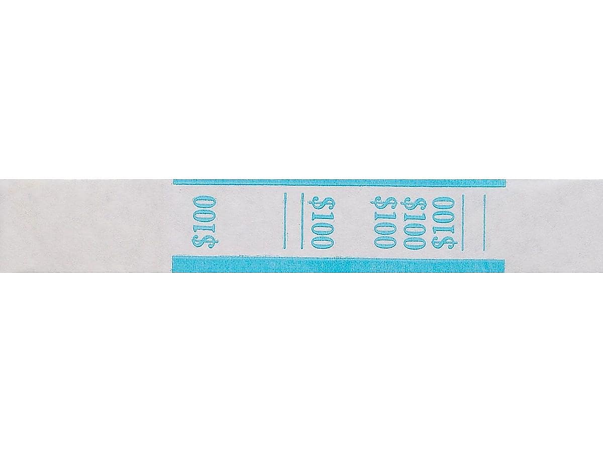 Pap-R Products Currency Straps, White with Blue Print, 1000/Pack (400100)