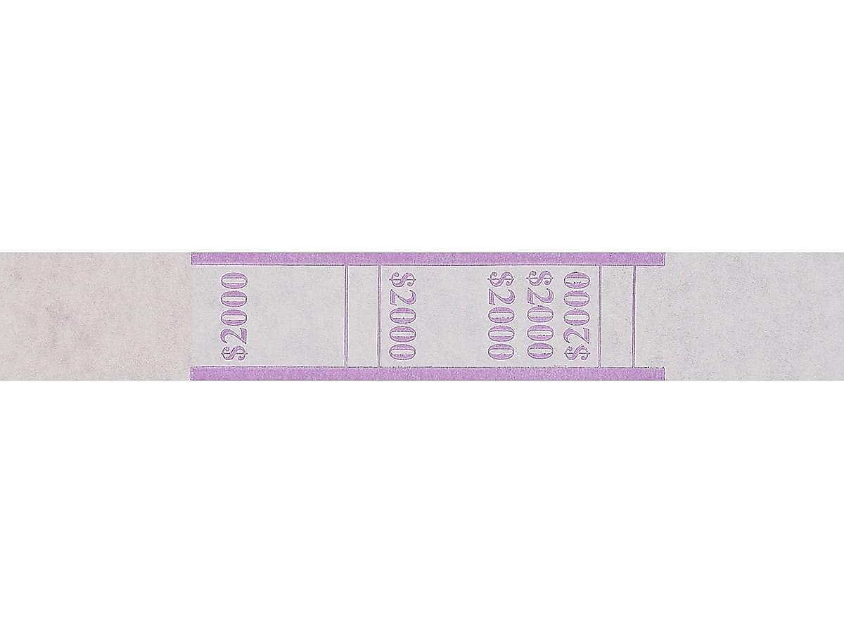 Pap-R Products Currency Strap, White with Violet Print, 1000/Pack (402000)