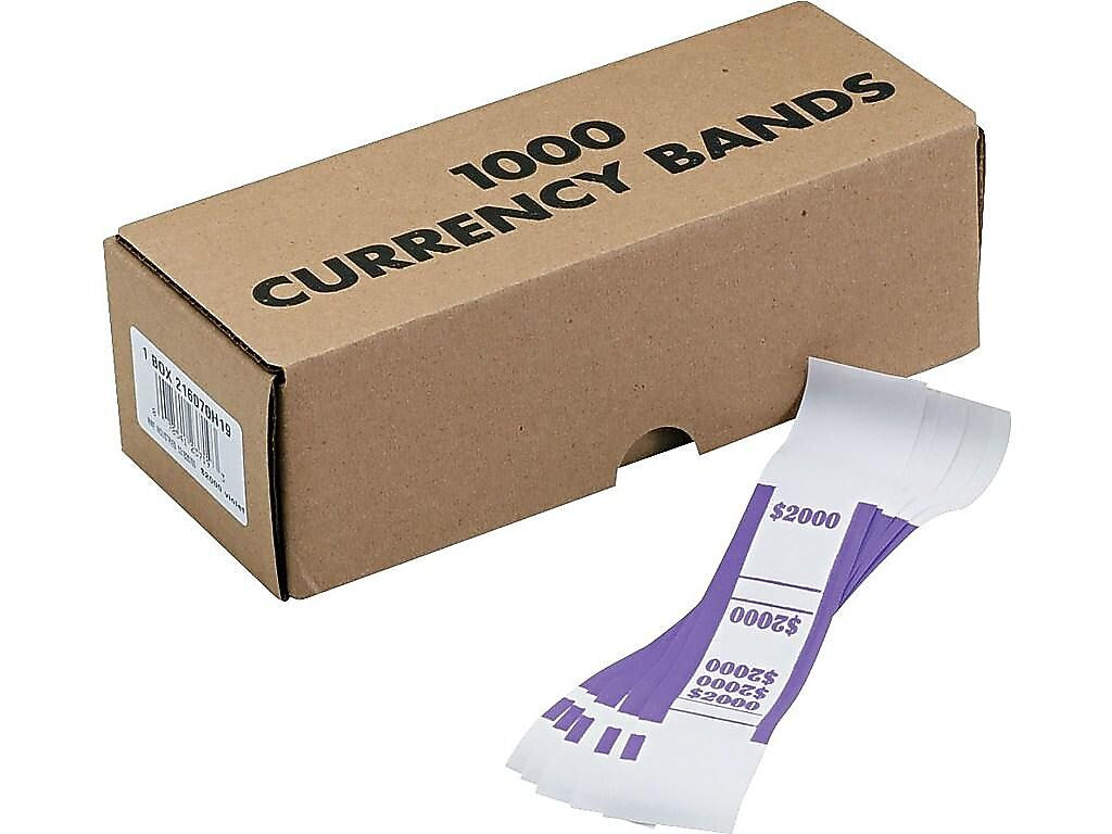 Pap-R Products Currency Strap, White with Violet Print, 1000/Pack (402000)
