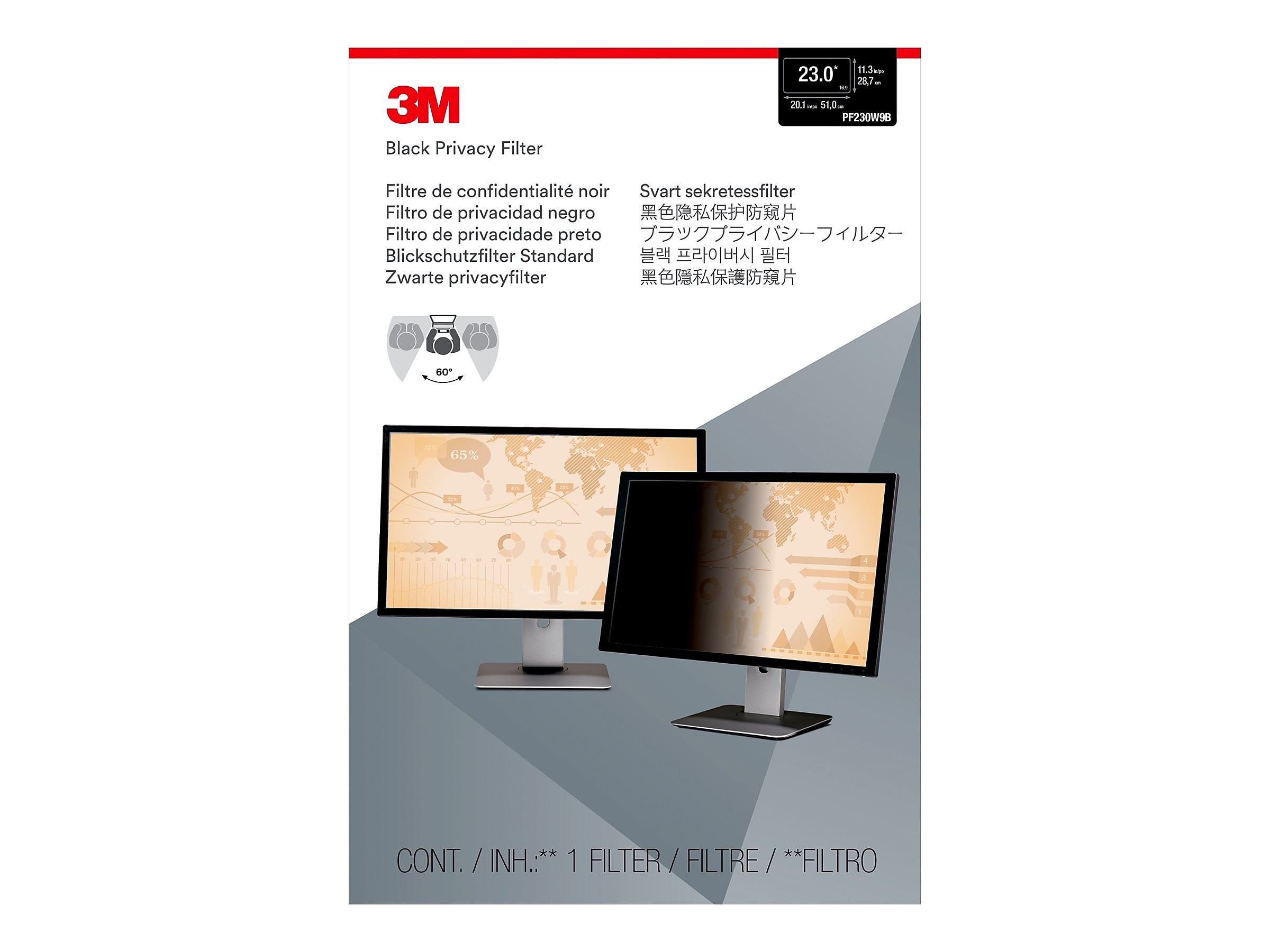 3M Anti-Glare Privacy Filter for 23" Widescreen Monitor, 16:9 Aspect Ratio (PF230W9B)