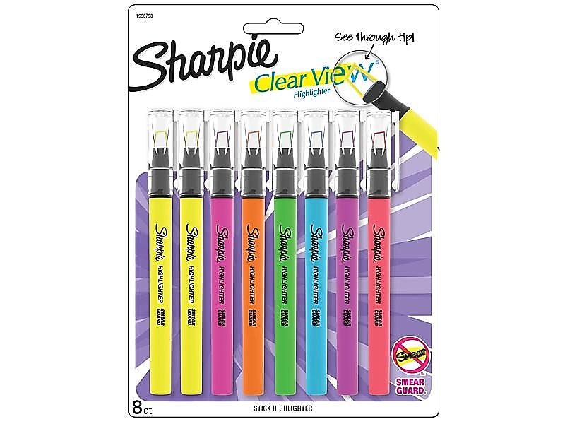 Sharpie Clear View Highlighter, Chisel Tip, Assorted, 8/Pack (1966798/2128218)