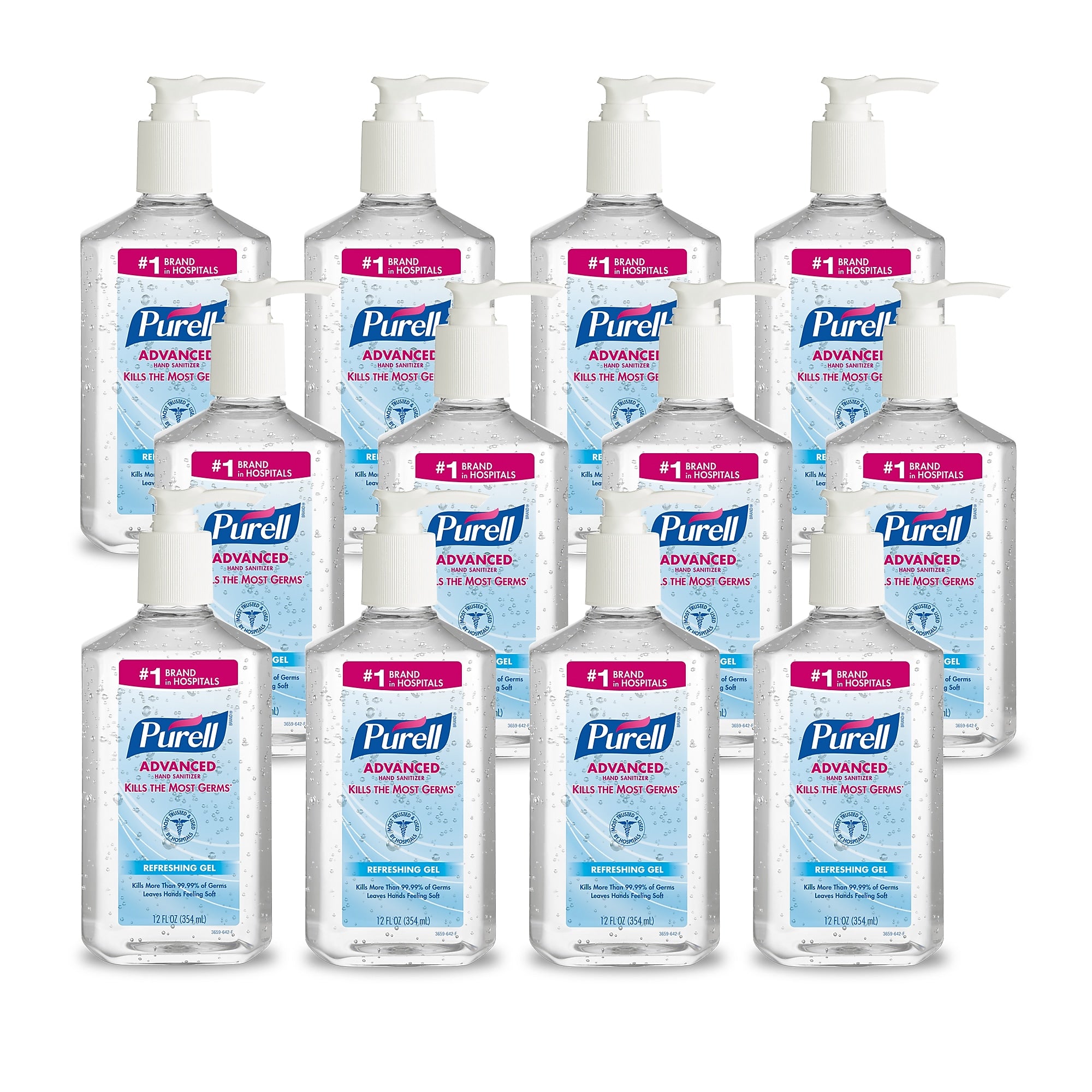 PURELL Advanced 70% Alcohol Gel Hand Sanitizer, Clean Scent, 12 oz., 12/Carton (3659-12)