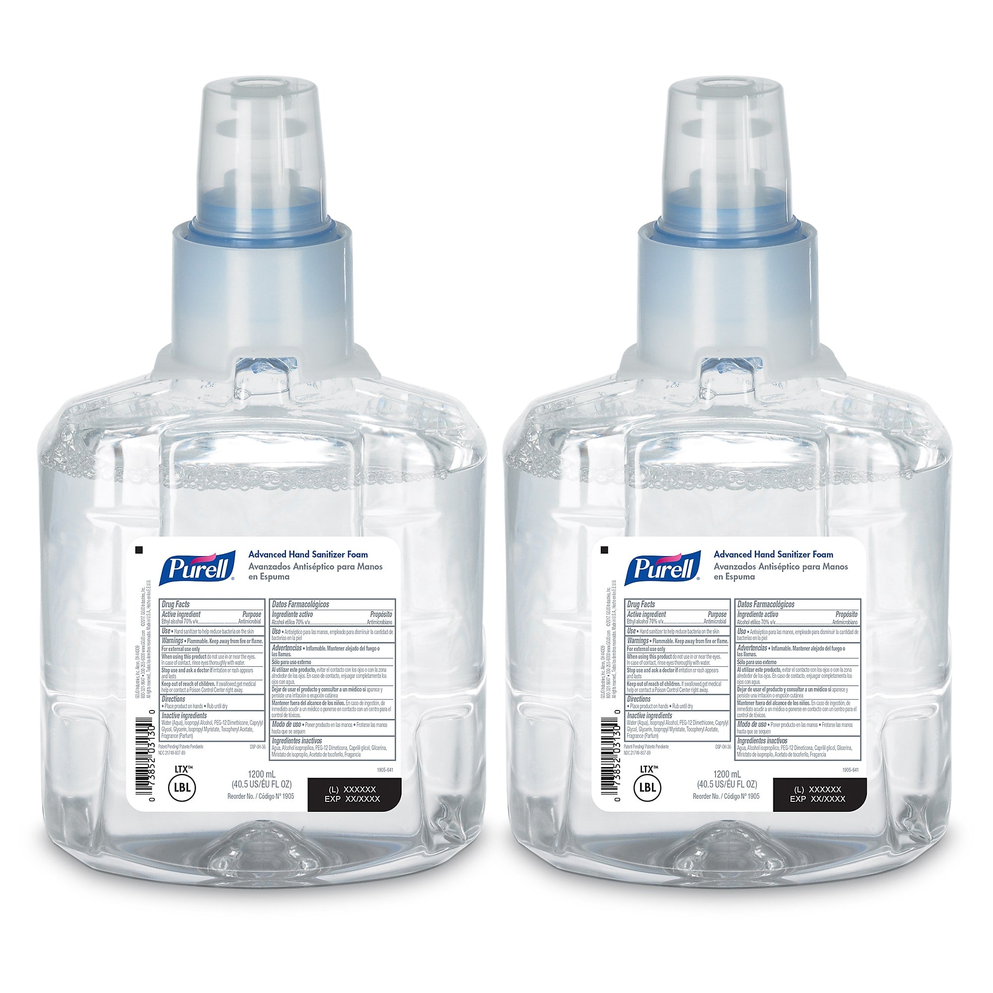 PURELL Advanced 70% Alcohol Foaming Hand Sanitizer Refill for LTX-12 Dispenser, 1200 mL., 2/Carton (1905-02)