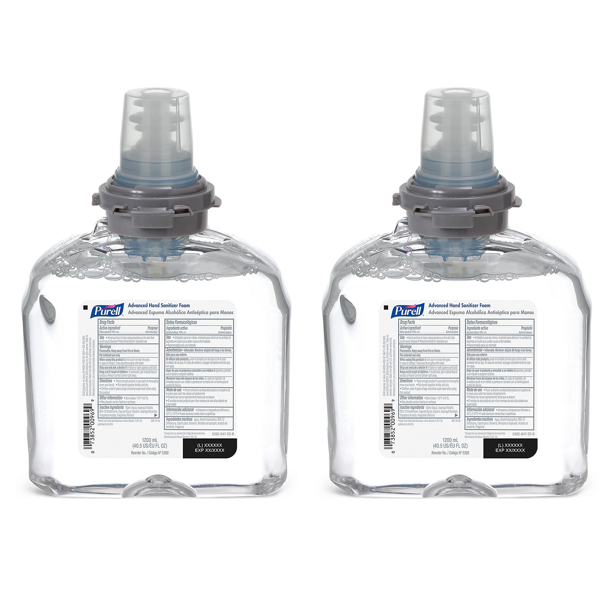 PURELL Advanced 70% Alcohol Foaming Hand Sanitizer Refill for TFX Dispenser, 1200 mL., 2/Carton (5392-02)