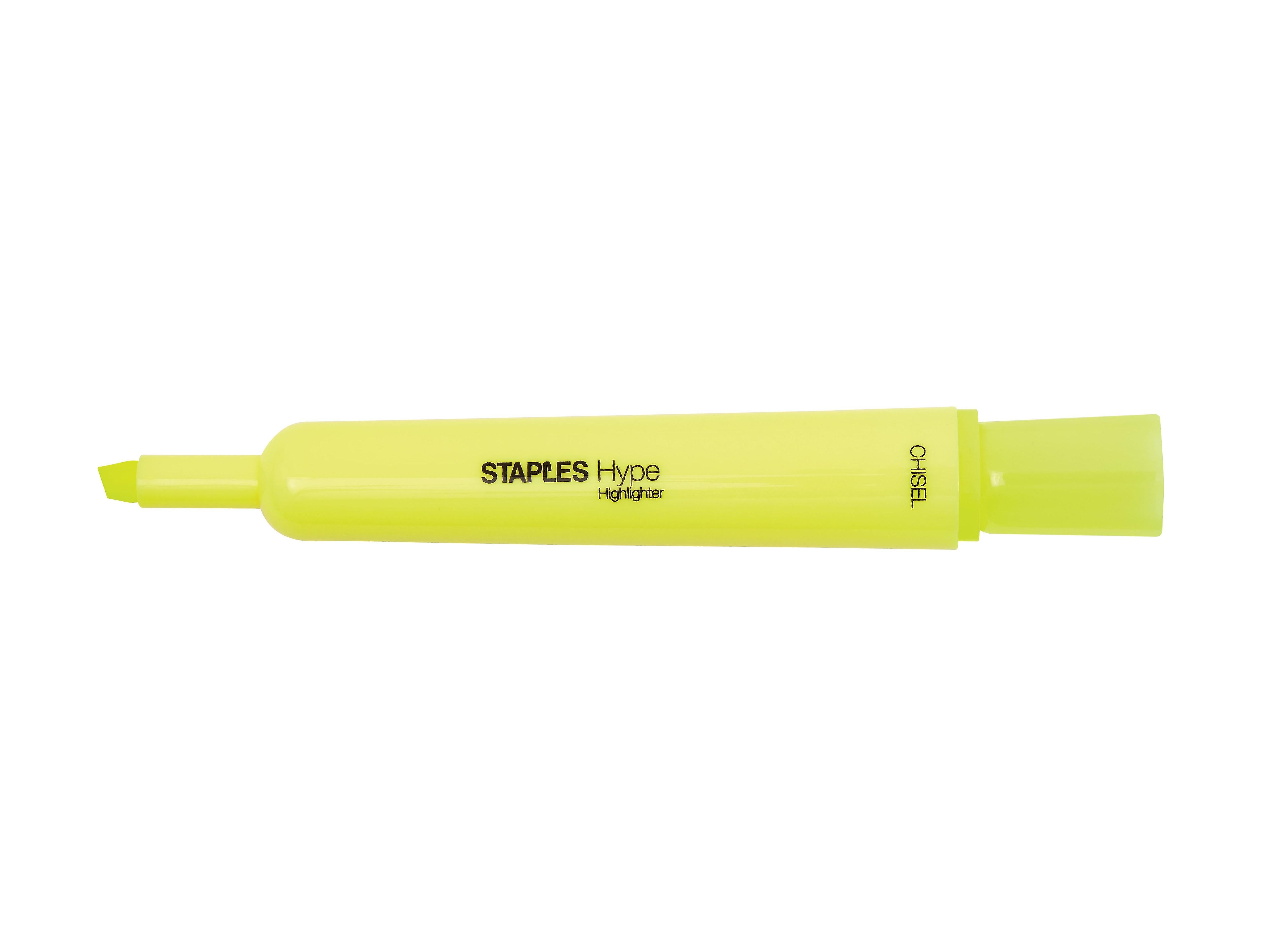Staples Hype Tank Highlighters, Chisel Tip, Yellow, Dozen (29203-CC)
