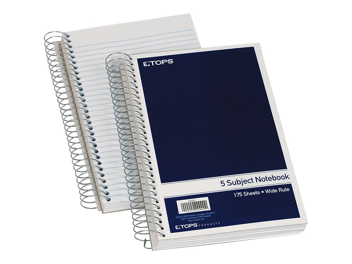 Oxford 5-Subject Subject Notebooks, 6" x 9.5", Wide Ruled, 175 Sheets, Blue (63859)