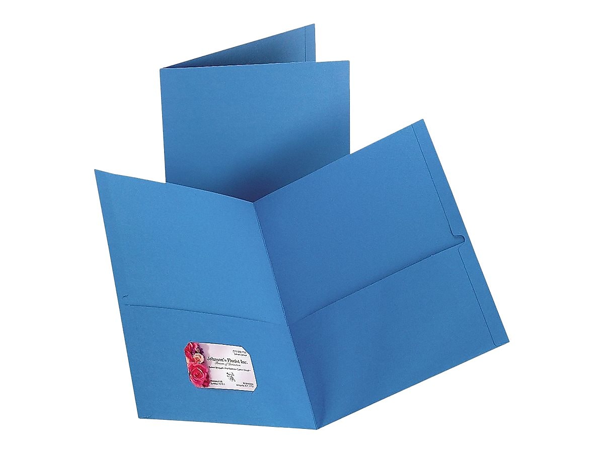 Staples 10% Recycled Smooth 2-Pocket Paper Presentation Folder, Light Blue, 10/Pack (13381-US)