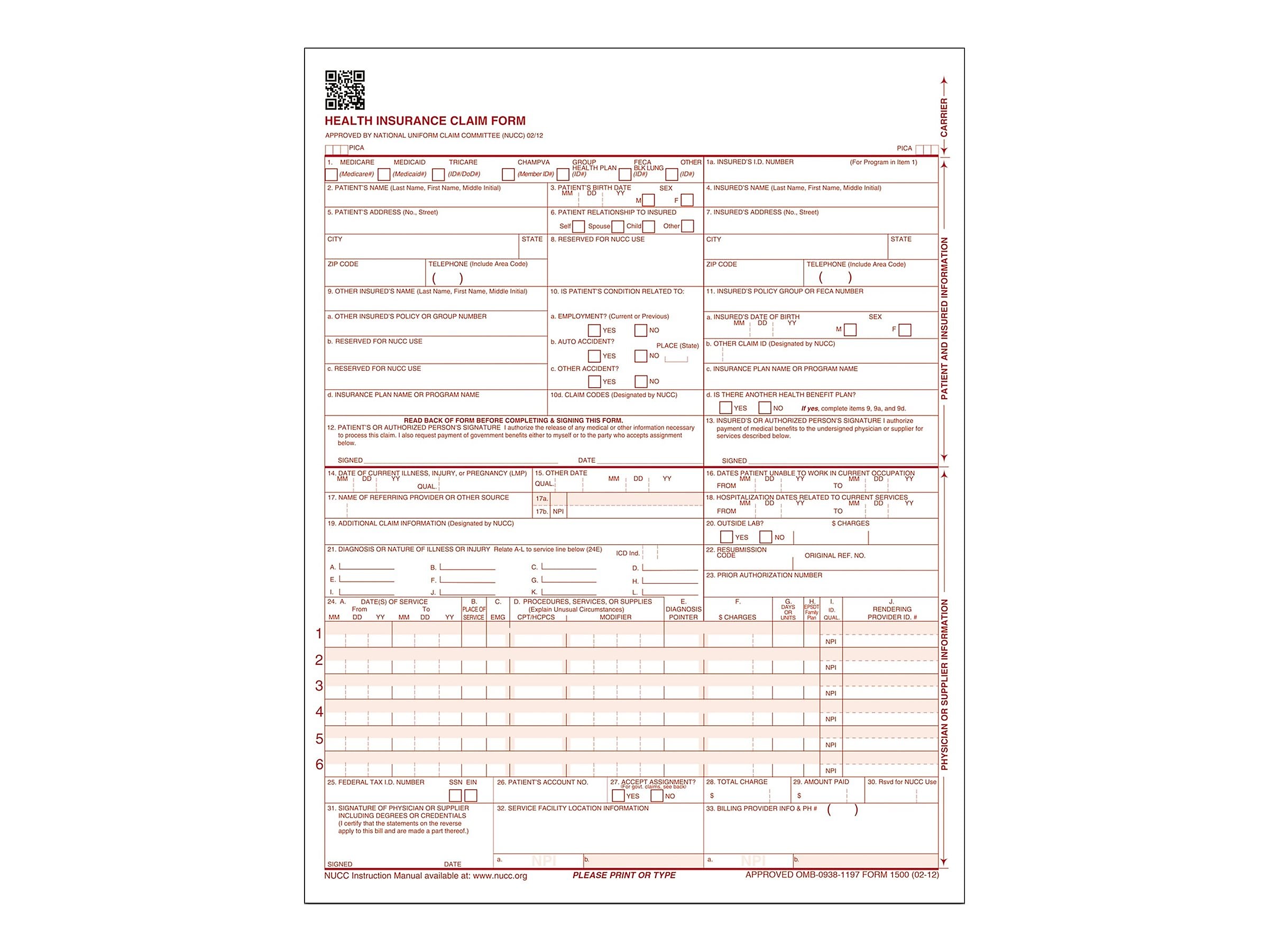 Adams CMS-1500 Health Insurance Claims, 100/Pack (CMS1500L1V)