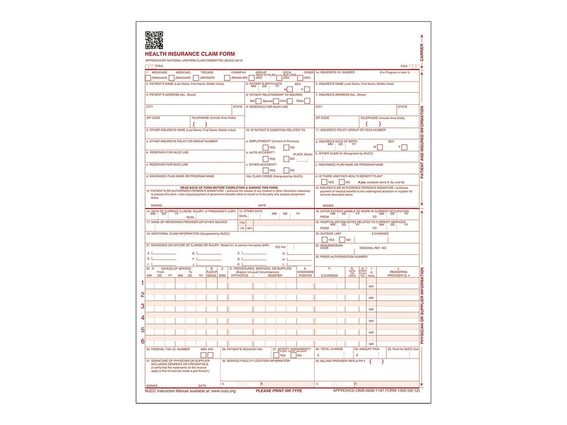 Adams CMS-1500 Health Insurance Claims, 100/Pack (CMS1500L1V)