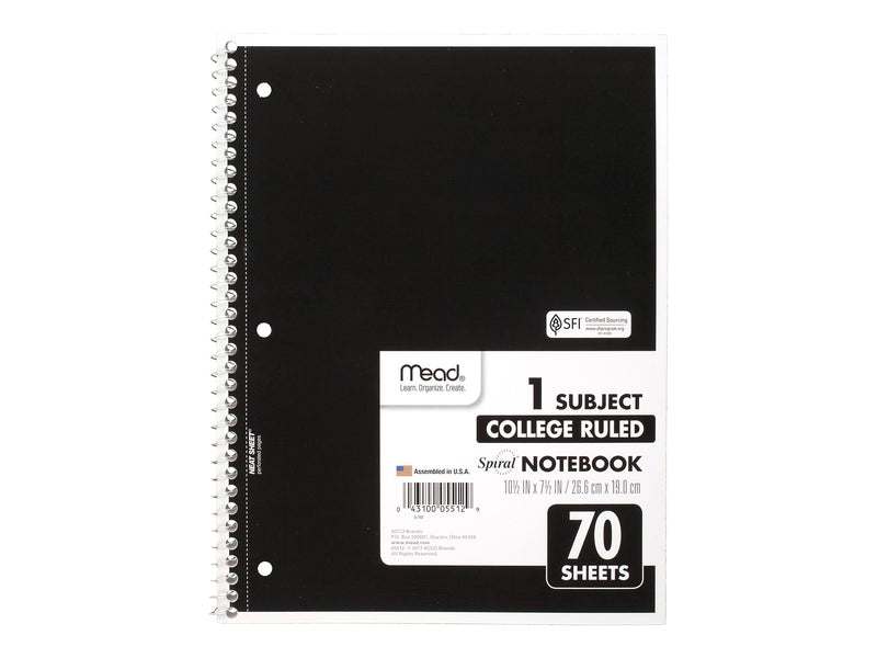 Mead 1-Subject Notebooks, 8" x 10.5", College Ruled, 70 Sheets, Assorted Colors (MEA05512)