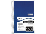 Mead Spiral 3-Subject Notebooks, 5.5" x 9.5", College Ruled, 150 Sheets, Assorted Colors (06900)