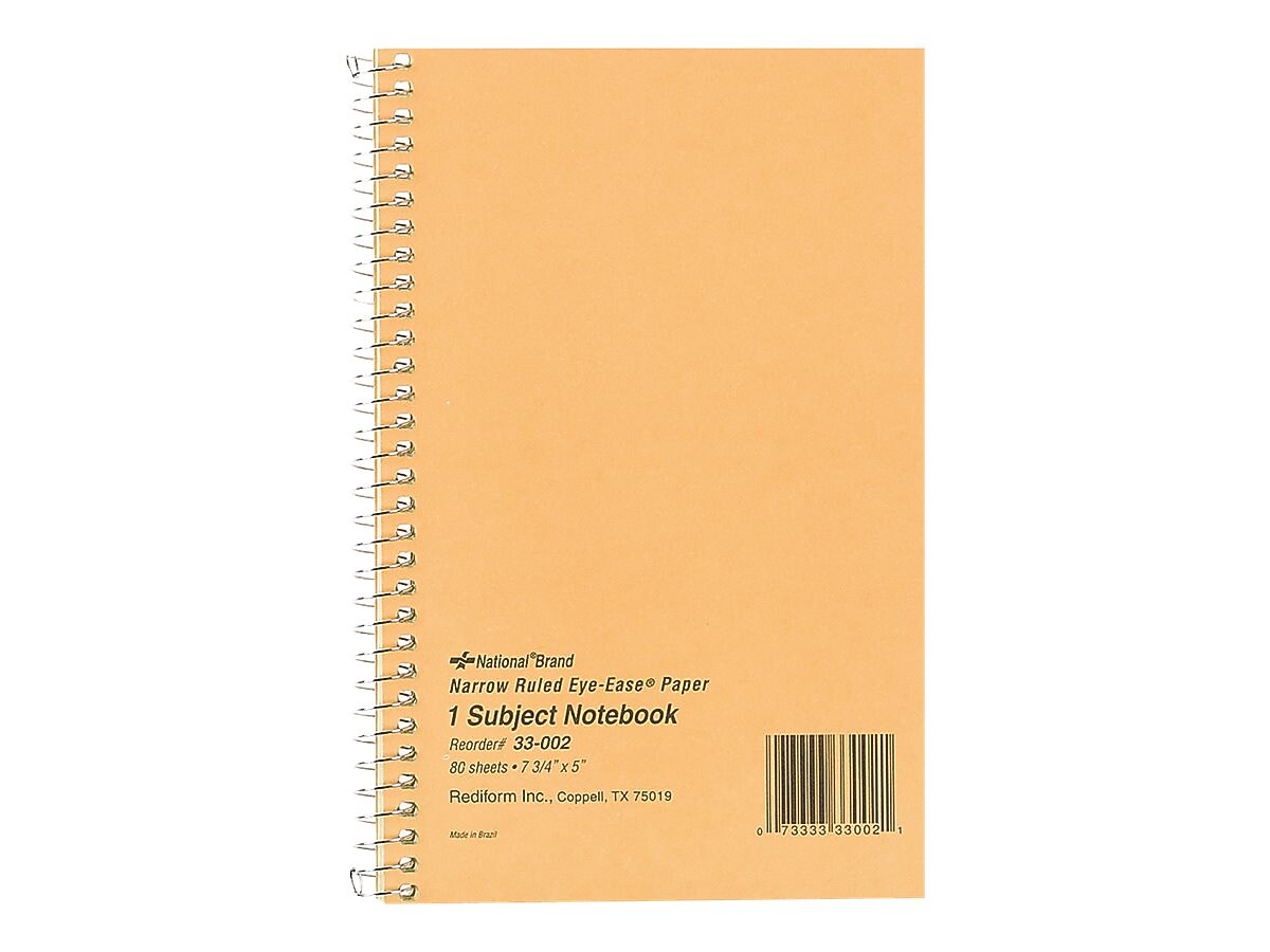 Rediform Brown Board Cover 1-Subject Notebooks, 5" x 7.75", Narrow Ruled, 80 Sheets, Brown (RED33002)