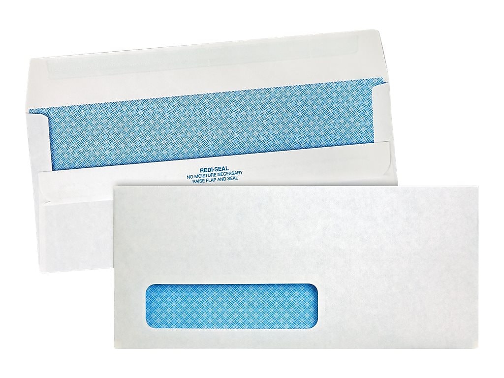 Quality Park Redi-Seal Security Tinted #10 Window Envelope, 4 1/8" x 9 1/2", White Wove, 500/Box (21418)